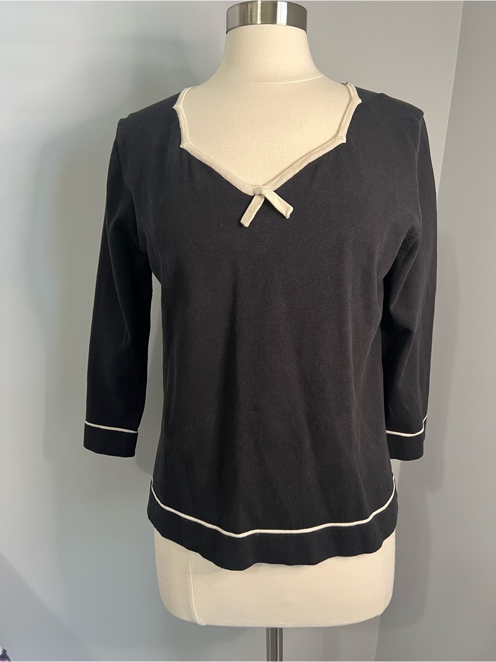 Spenser Jeremy Size XL Black Cream Silk Blend V-Neck Vintage Pullover Sweater - Picture 3 of 11
